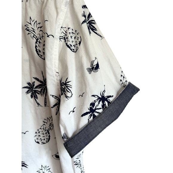 Men’s Burnside XL White/Navy Cotton Tropical Print Shirt Sleeve Shirt - Picture 5 of 6